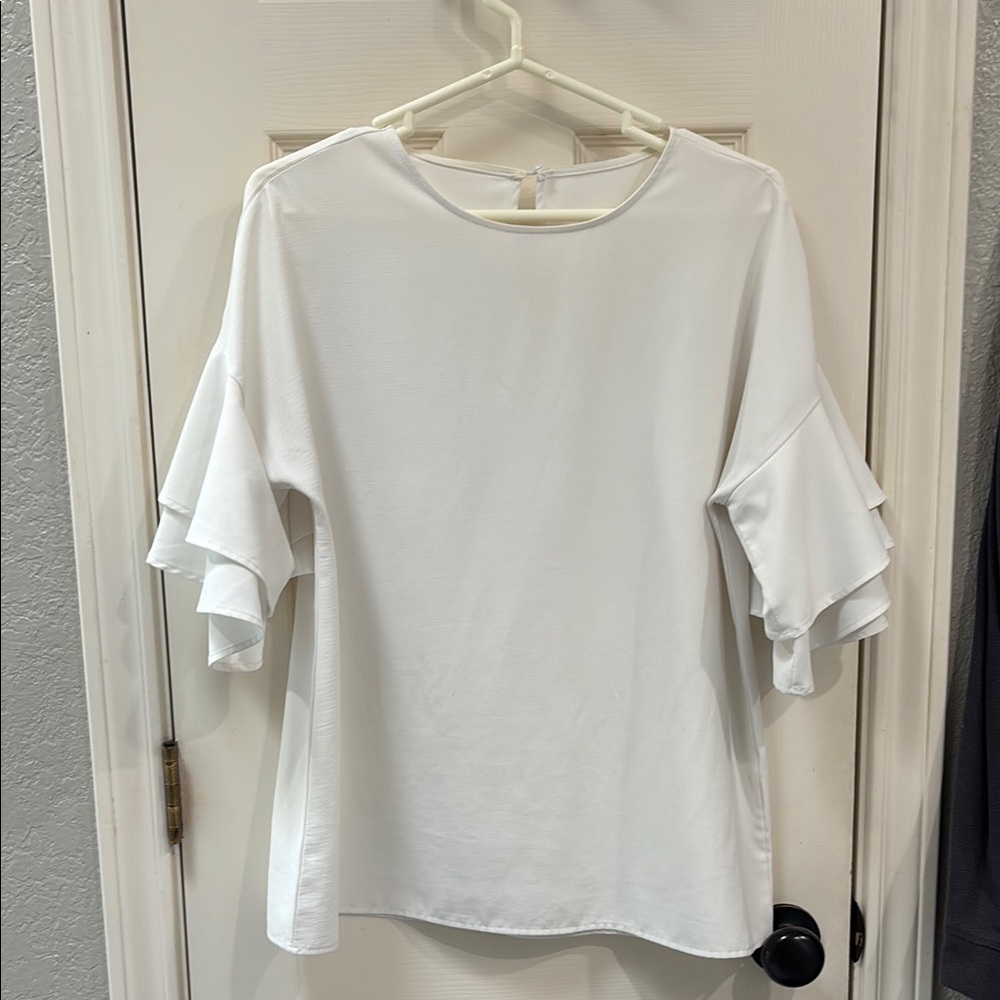 White Ruffled 3/4 Sleeve Blouse